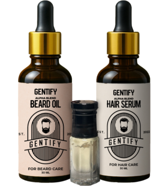 Alpha Blend Combo Pack (1 Beard Oil Plus 1 Hair Serum Plus Perfume Oil Gift)
